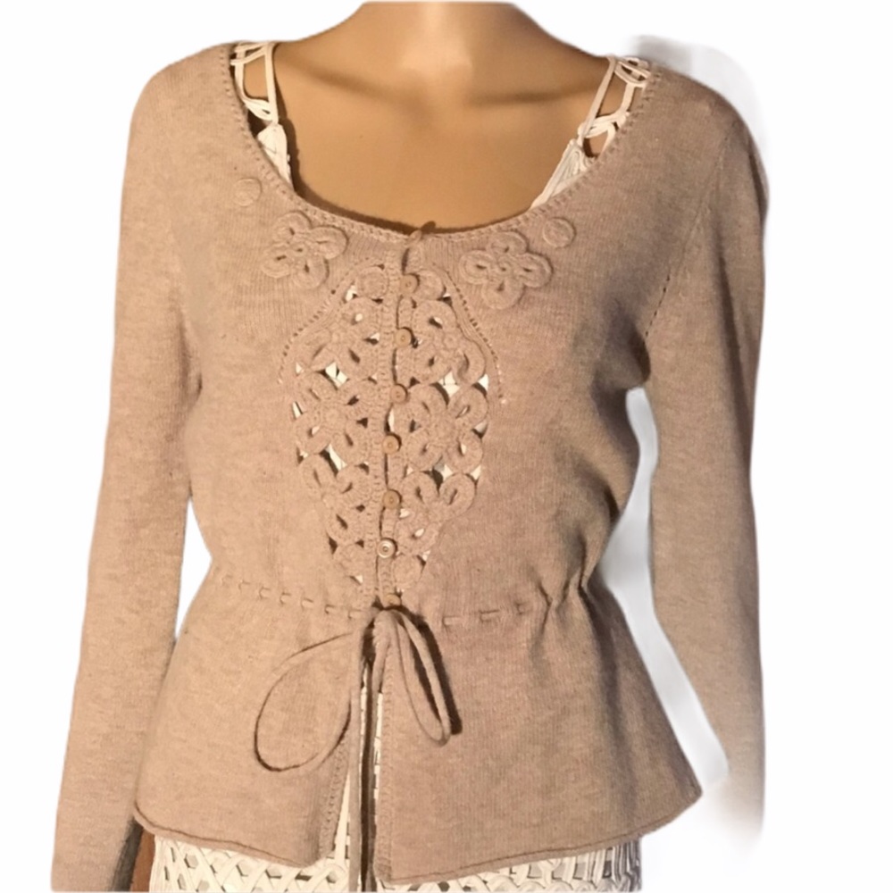Paper denim and cloth beige sweater w/cutouts size 3(medium)
